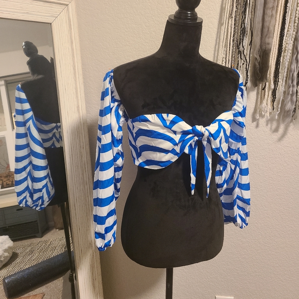 Blue and White Striped Party Top